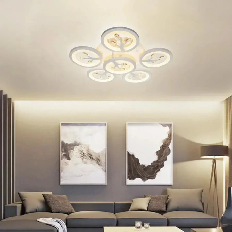 Żyrandol LED z pilotem i kryształem DAISY 72W, 6 elementów, zimne/ciepłe/neutralne światło, ściemnialny, biały