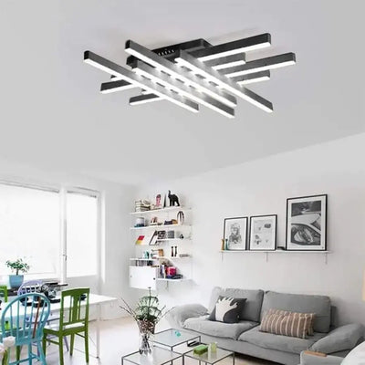 Żyrandol LED z pilotem MORA 160 W, 8 elementów, liniowy, światło zimne/ciepłe/neutralne, ściemnialny, czarny