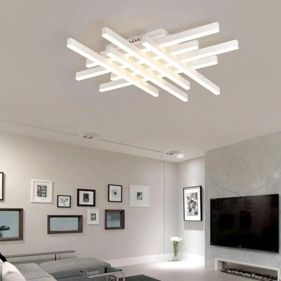 Żyrandol LED z pilotem MORA 160 W, 8 elementów, liniowy, światło zimne/ciepłe/neutralne, ściemnialny, biały