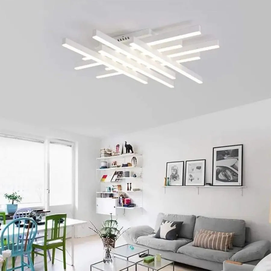 Żyrandol LED z pilotem MORA 160 W, 8 elementów, liniowy, światło zimne/ciepłe/neutralne, ściemnialny, biały