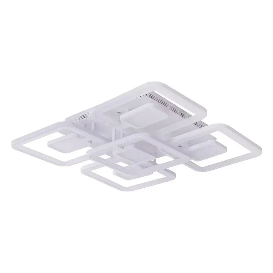 Żyrandol LED FELIX 107W z pilotem, 5 kwadratów, światło zimne/ciepłe/neutralne, ściemnialny, biały