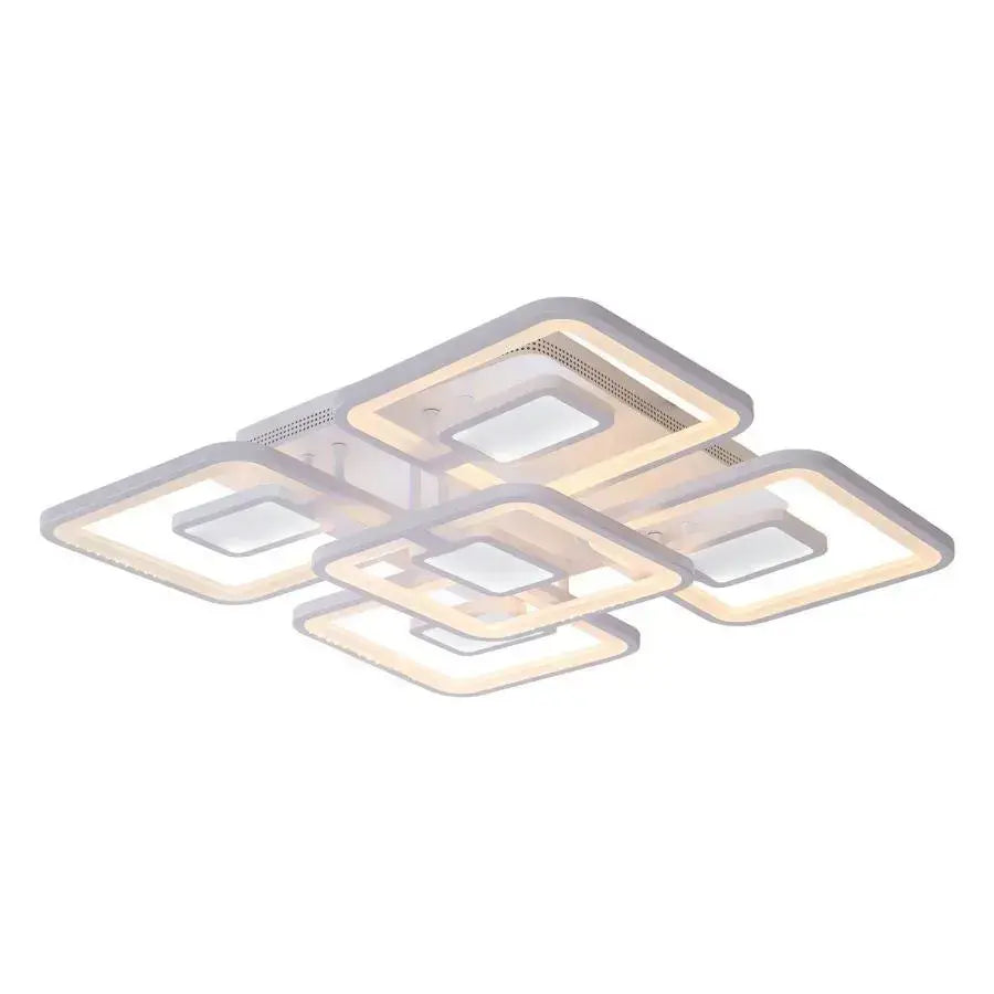 Żyrandol LED FELIX 107W z pilotem, 5 kwadratów, światło zimne/ciepłe/neutralne, ściemnialny, biały