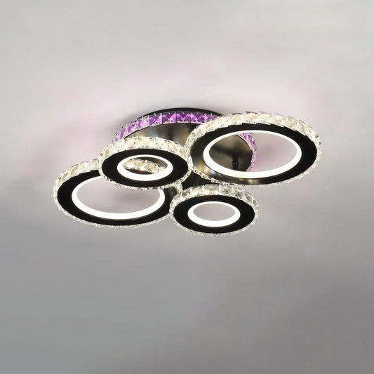 Żyrandol LED ZAFINA RGB 136W z pilotem i kryształem, 4 okręgi, światło zimne/ciepłe/neutralne, ściemnialny, czarny