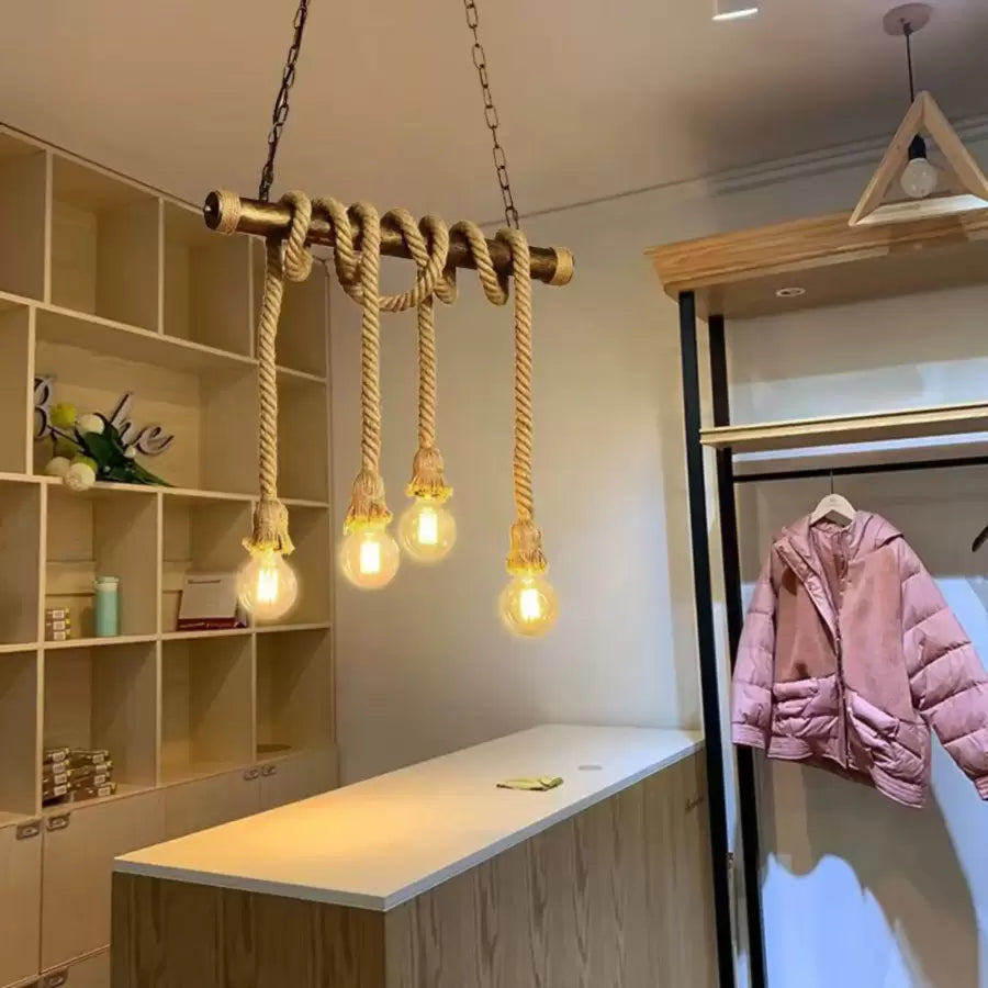 Żyrandol na sznurku vintage PEDRO, 4 x E27 Ciemne drewno