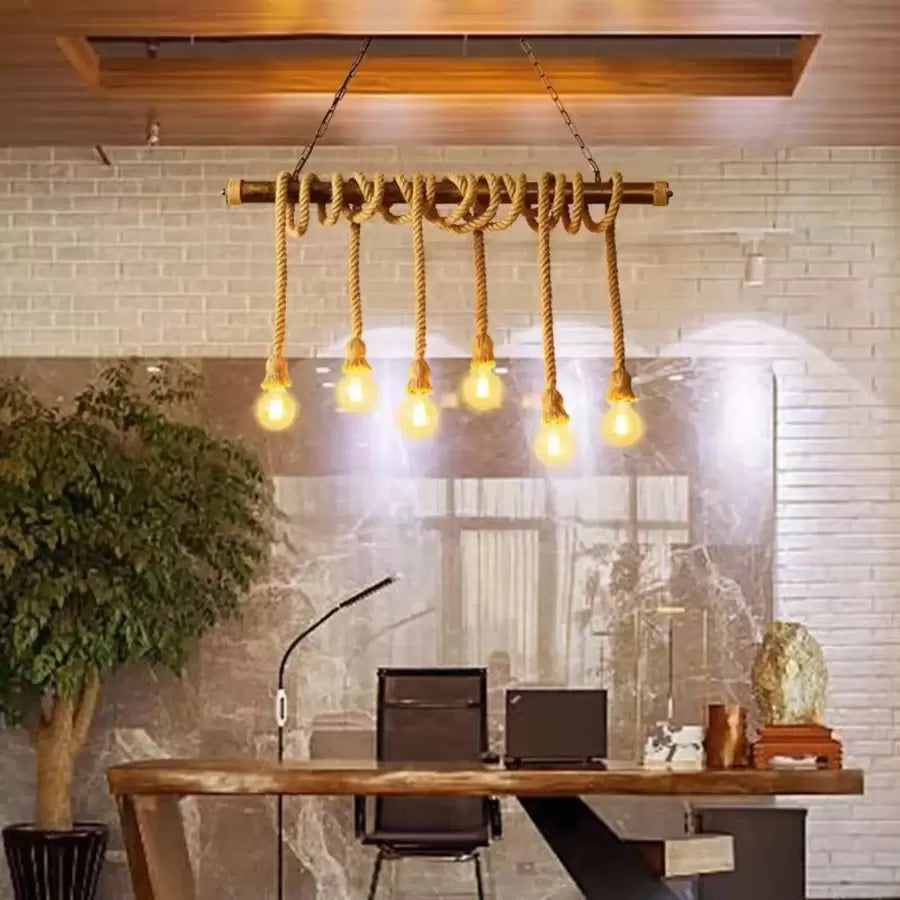 Żyrandol w kształcie sznurka PEDRO, 6 x E27 Ciemne drewno