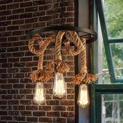 Żyrandol w kształcie koła, 3*E27, brązowy, metal i lina