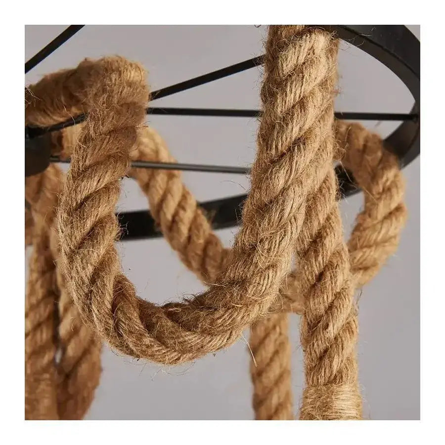 Żyrandol w kształcie koła, 3*E27, brązowy, metal i lina