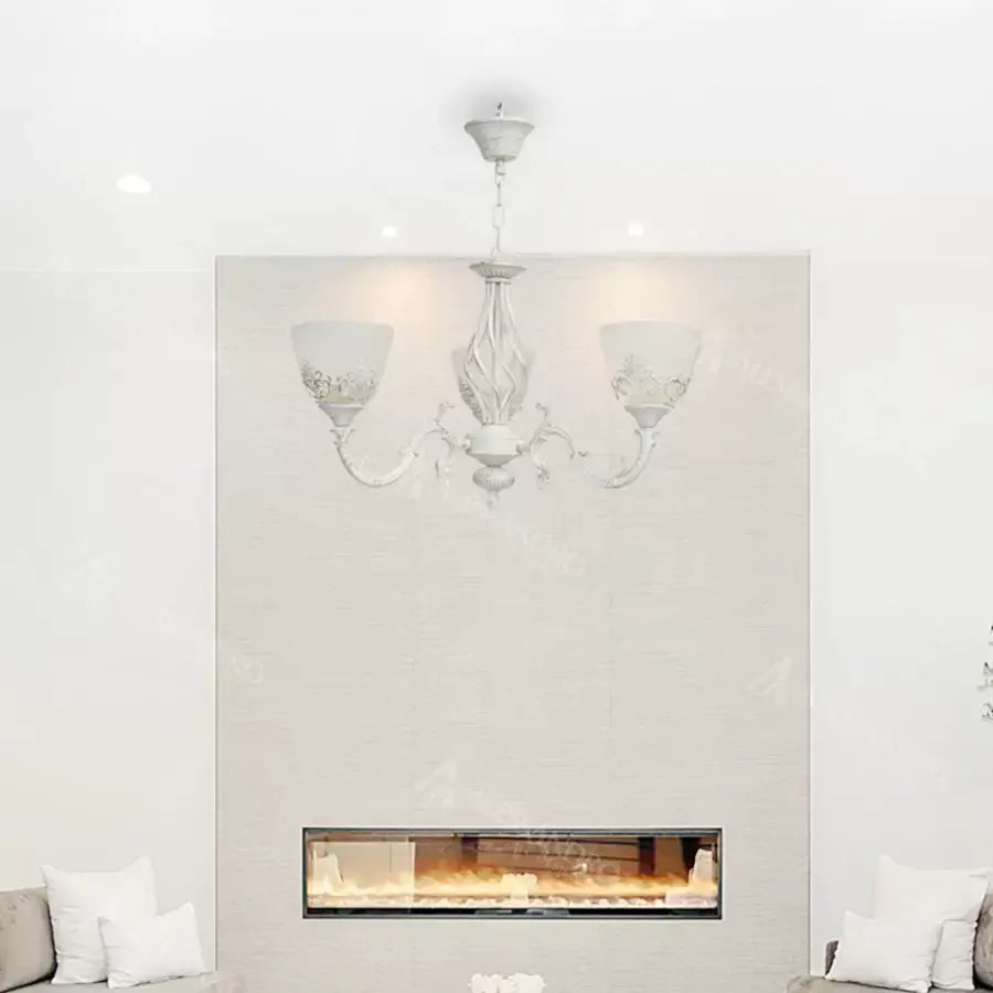 Żyrandol VINTAGE, wiszący, COTTAGE, okrągły, 3xE27, szkło i metal, biały