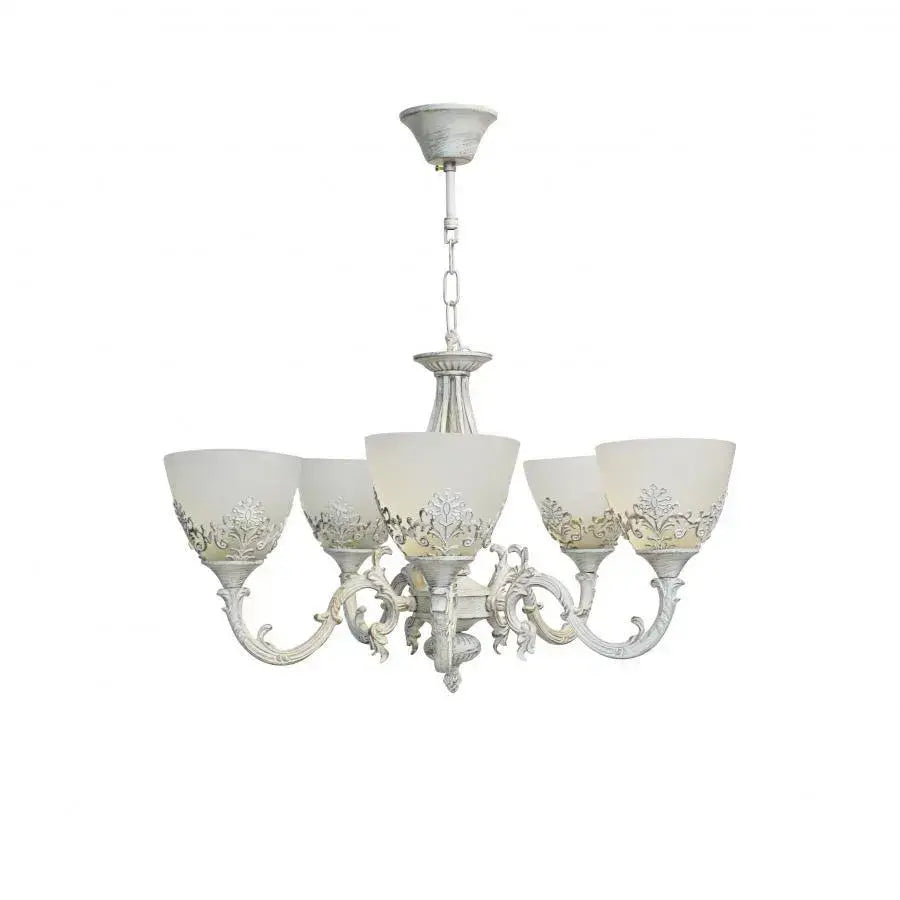 Żyrandol VINTAGE, wiszący, COTTAGE, okrągły, 5xE27, szkło i metal, biały