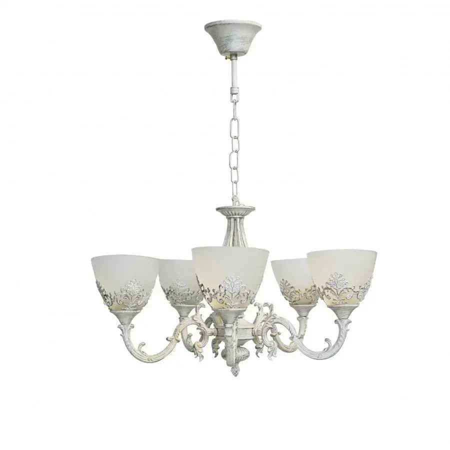 Żyrandol VINTAGE, wiszący, COTTAGE, okrągły, 5xE27, szkło i metal, biały