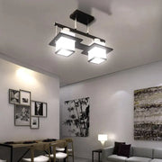 Klasyczny żyrandol Aramis z kwadratowym kloszem z drewna 2x E27 czarno-biały