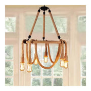 Rustykalny żyrandol sznurkowy 6x E27 okrągły wiszący sznur