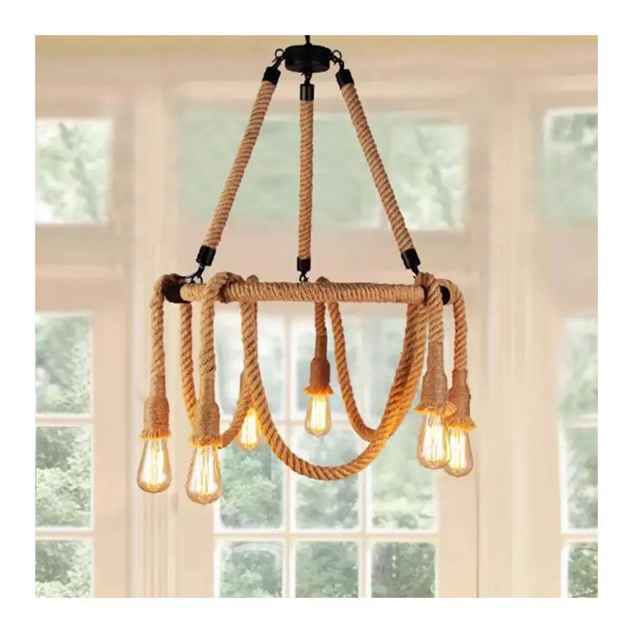 Rustykalny żyrandol sznurkowy 6x E27 okrągły wiszący sznur