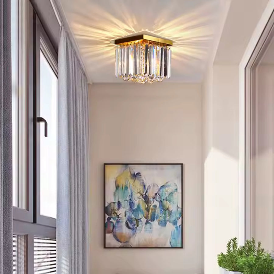 MARTINEZ Linear Luxe Kryształowy Żyrandol, Średnica 35 cm, 4x E14, Błyszczące Złoto