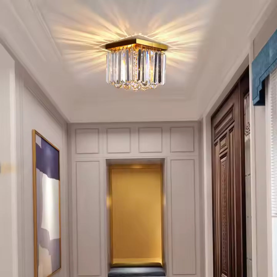 MARTINEZ Linear Luxe Kryształowy Żyrandol, Średnica 35 cm, 4x E14, Błyszczące Złoto