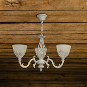 Żyrandol VINTAGE, wiszący, COTTAGE, okrągły, 3xE27, szkło i metal, biały