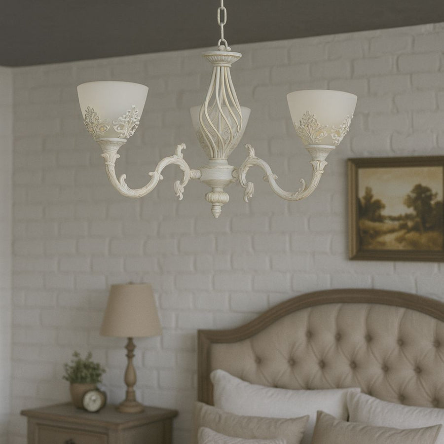 Żyrandol VINTAGE, wiszący, COTTAGE, okrągły, 3xE27, szkło i metal, biały