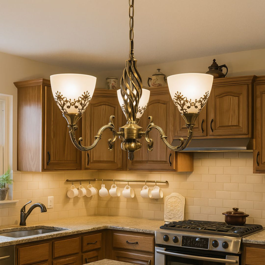 Żyrandol w stylu vintage, wiszący, COTTAGE, okrągły, 3xE27, szkło i metal, brąz