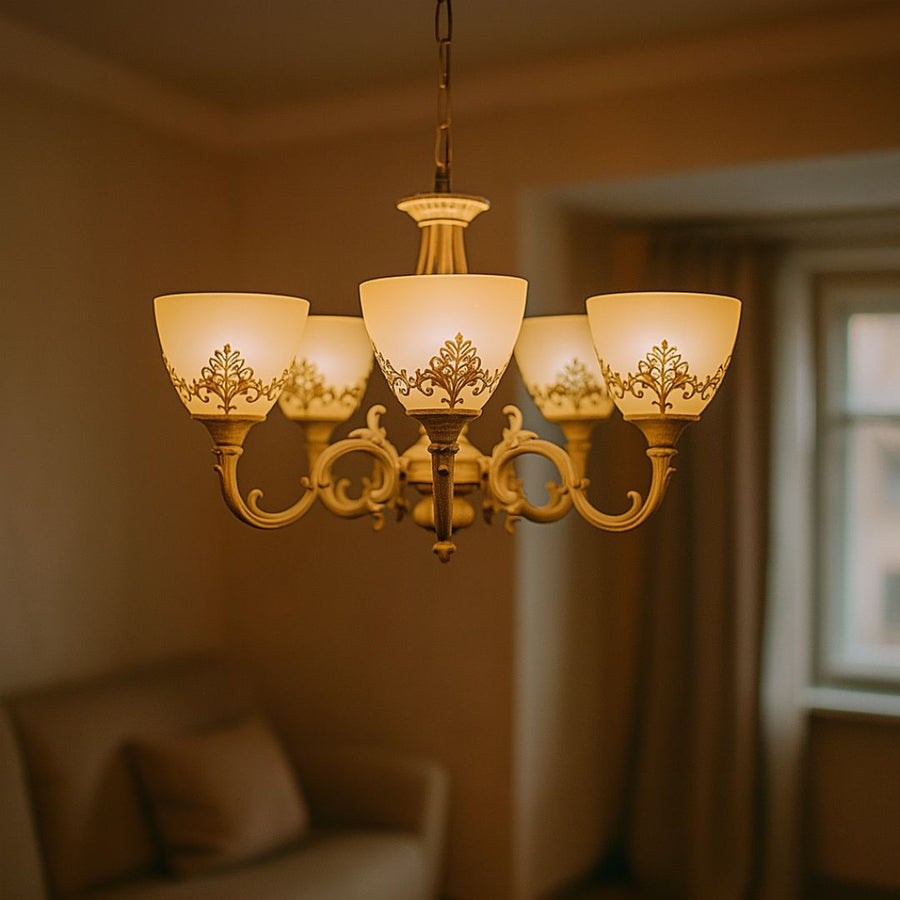 Żyrandol VINTAGE, wiszący, COTTAGE, okrągły, 5xE27, szkło i metal, biały