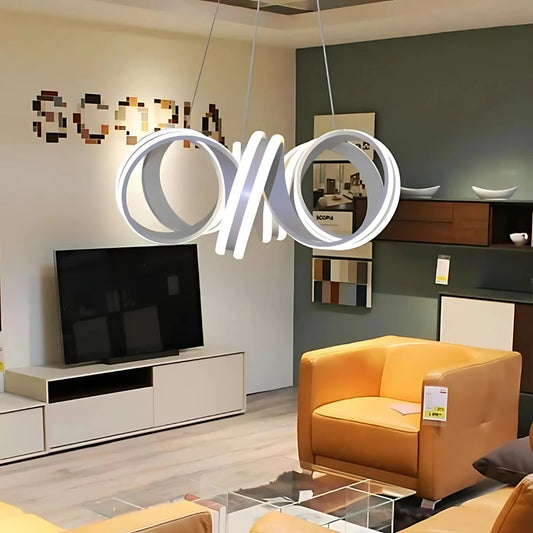 Żyrandol wiszący LED INFINITY TWIST 180 W z pilotem, falisty, zimne/ciepłe/neutralne światło, ściemnialny, biały, regulowana wysokość