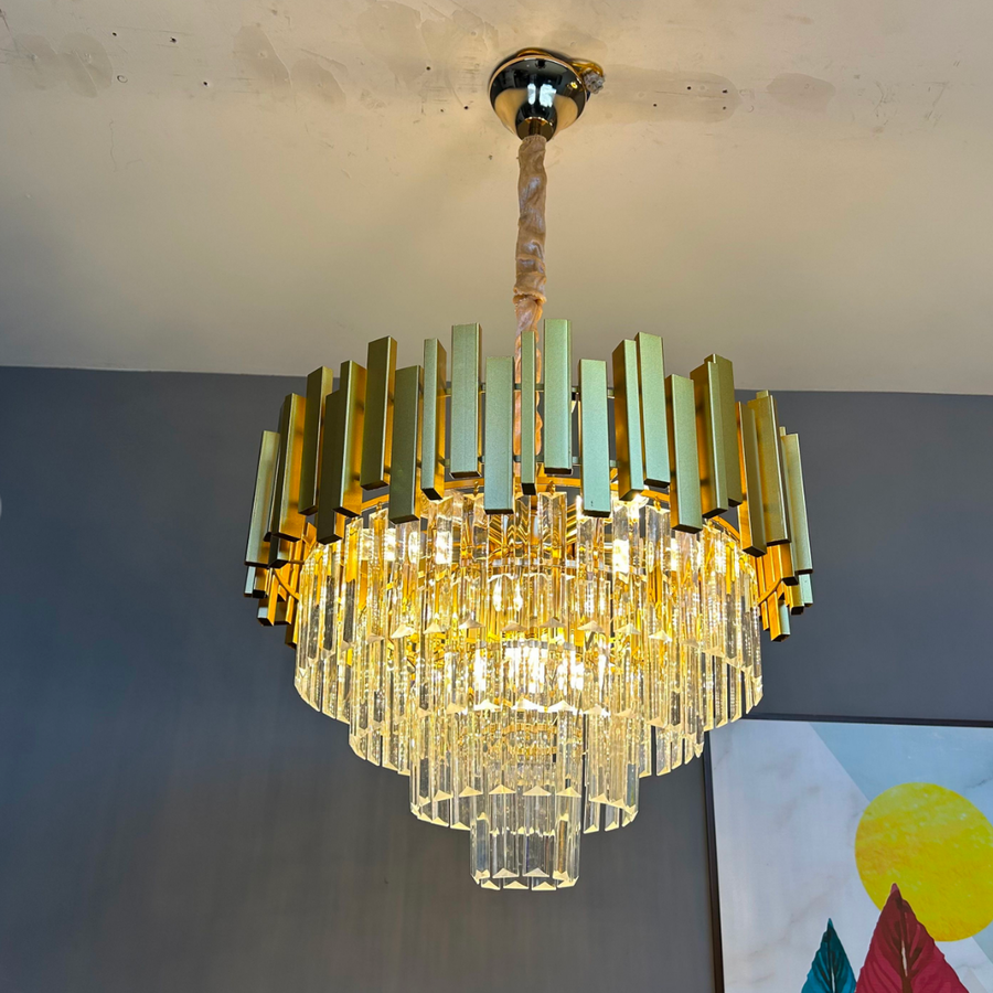 Żyrandol kryształowy BLOIS Eleganza, średnica 49 cm, 8 x E14, błyszczące złoto, regulowana wysokość