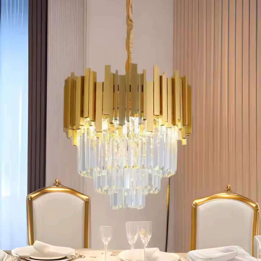 Żyrandol kryształowy BLOIS Eleganza, średnica 49 cm, 8 x E14, błyszczące złoto, regulowana wysokość