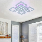 Żyrandol LED z pilotem i kryształem LEILA 237W, 8 kwadratów, zimne/ciepłe/neutralne światło, ściemnialny, błyszczący chrom biały