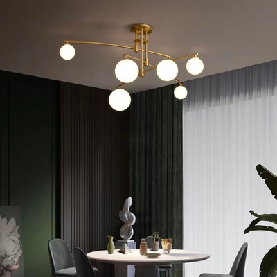 Żyrandol z okrągłym kloszem, kopuła PENTHOUSE, 6x G9, złoty, metal