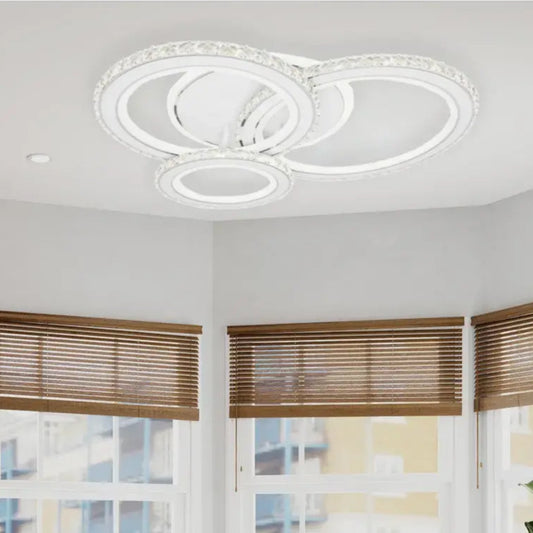 Żyrandol LED z pilotem i kryształem NOVA ROTONDA RGB 154W, 3 okręgi, światło zimne/ciepłe/neutralne, ściemnialny, biały