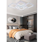 Żyrandol LED z pilotem i kryształem QUADRIS RGB 170 W, 6 kwadratów, światło zimne/ciepłe/neutralne, ściemnialny, biały