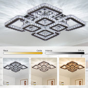 Żyrandol LED z pilotem i kryształem QUADRIA SUPREMO RGB 198 W, 8 kwadratów, zimne/ciepłe/neutralne światło, ściemnialny, błyszczący chrom