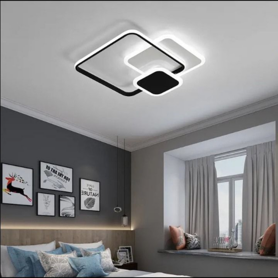 Żyrandol LED z pilotem ANEMONA 75 W, 3 kwadraty, światło zimne/ciepłe/neutralne, ściemnialny, czarny