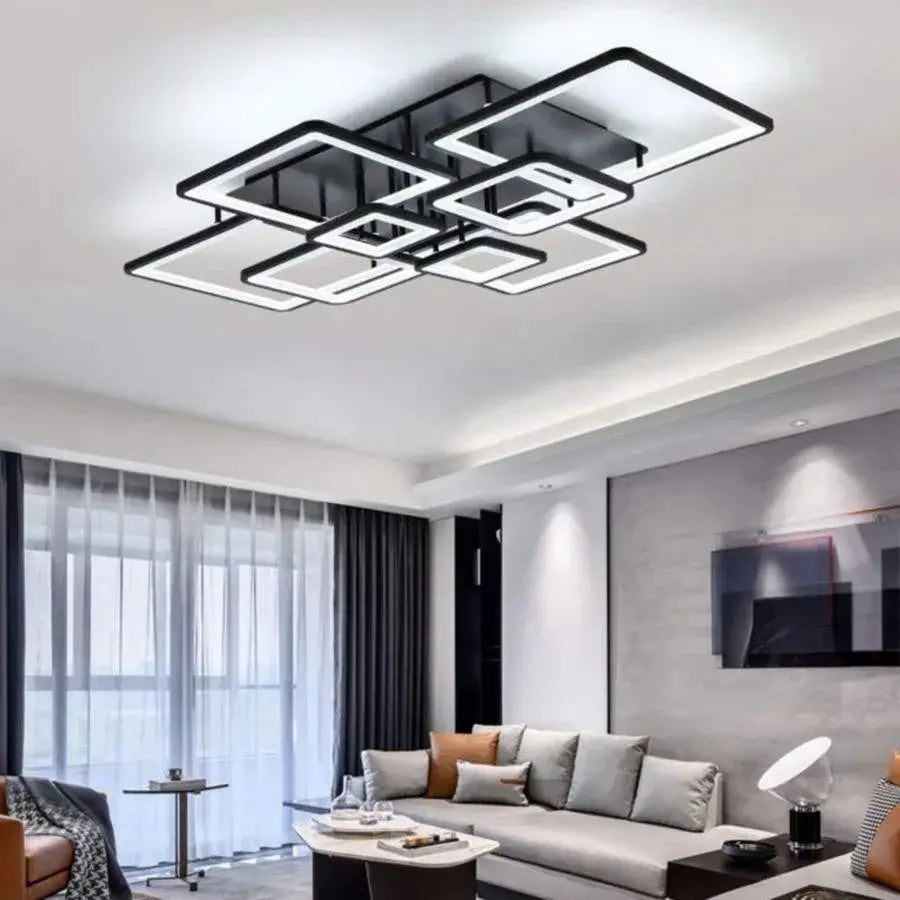 LED żyrandol z zdalnym sterowaniem Ella 203W, 8 kwadratów, zimno/gorące/neutralne światło, niestabilne, czarne