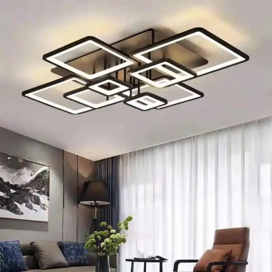 LED żyrandol z zdalnym sterowaniem Ella 203W, 8 kwadratów, zimno/gorące/neutralne światło, niestabilne, czarne