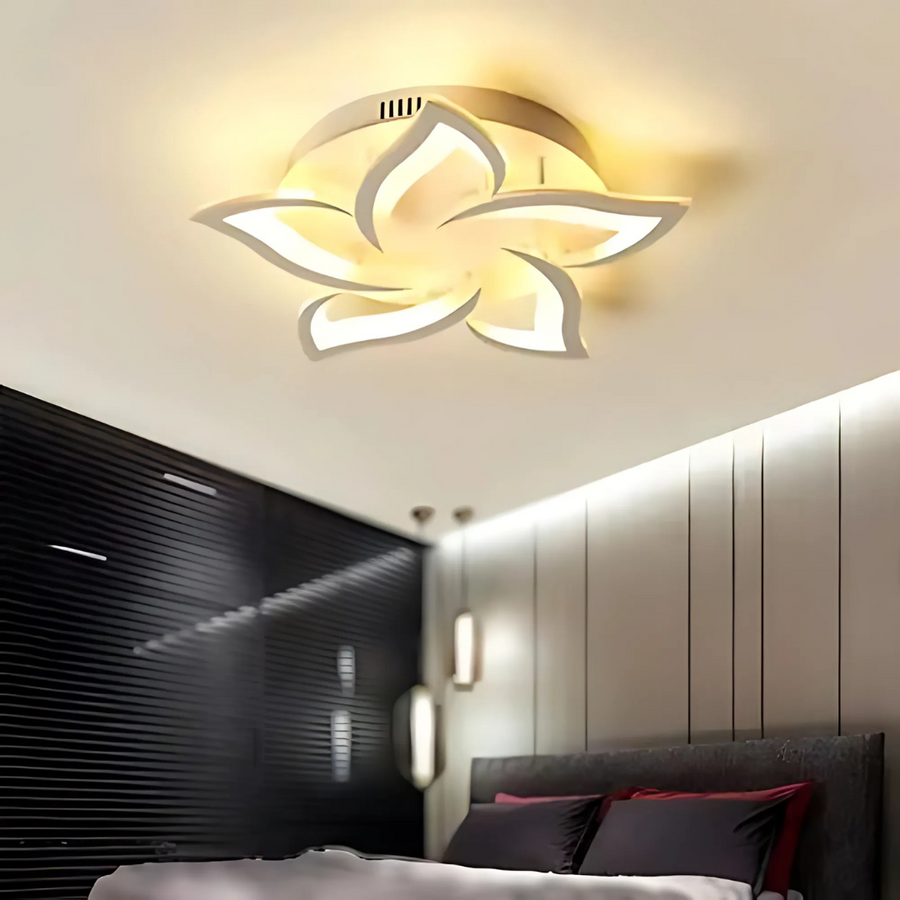 Żyrandol LED z pilotem LOTUS 74W, 5 płatków, zimne/ciepłe/neutralne światło, ściemnialny, biały