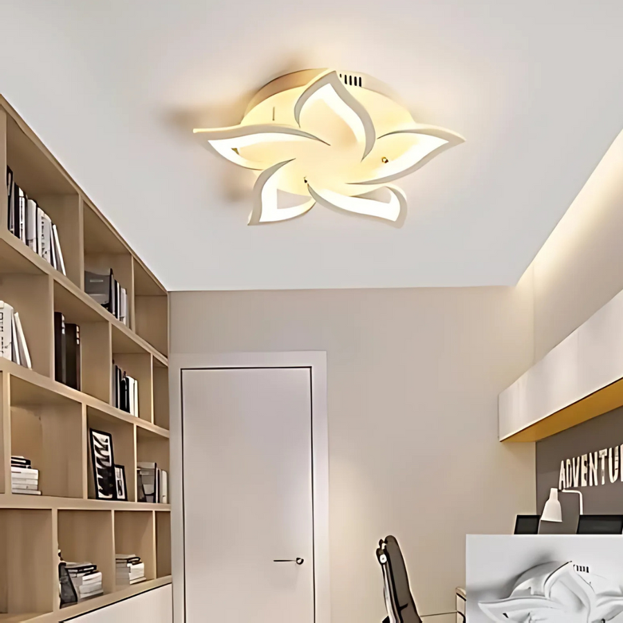 Żyrandol LED z pilotem LOTUS 74W, 5 płatków, zimne/ciepłe/neutralne światło, ściemnialny, biały