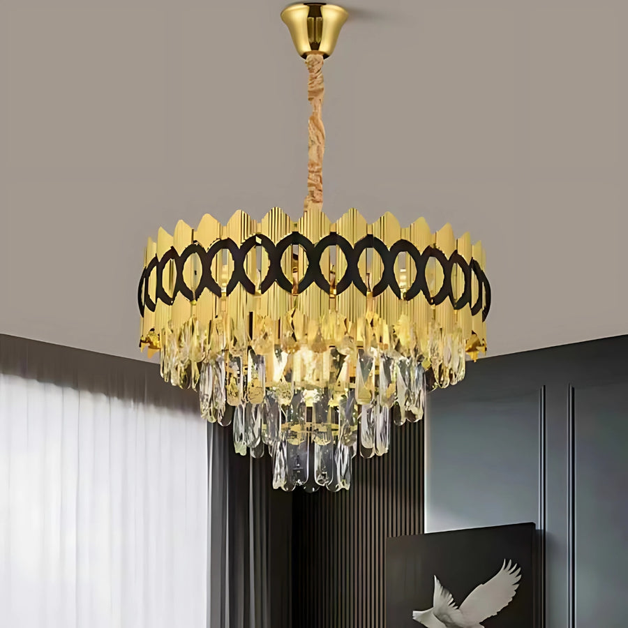 Żyrandol kryształowy PIERREFONDS Eleganza 8x E14, średnica 49 cm, błyszczące złoto, regulowana wysokość