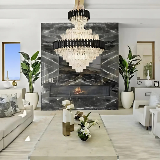 Żyrandol kryształowy Versailles Supremo Reale E14, 80 cm x 110 cm, błyszczące złoto i czerń, regulowana wysokość