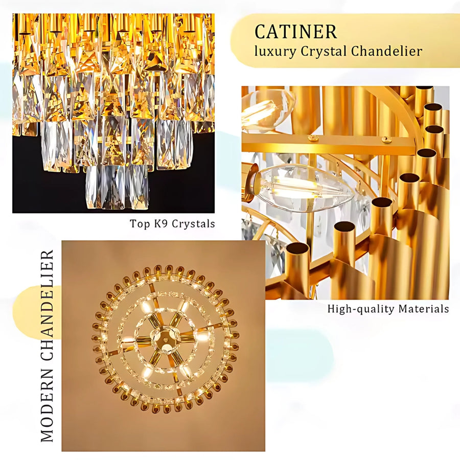 Żyrandol kryształowy VERSAILLES Eleganza 8x E14, średnica 49cm, złoty, regulowana wysokość