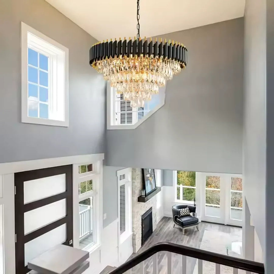 Żyrandol kryształowy VERSAILLES Magno 8xE27, średnica 60 cm, błyszczące złoto i czerń, regulowana wysokość