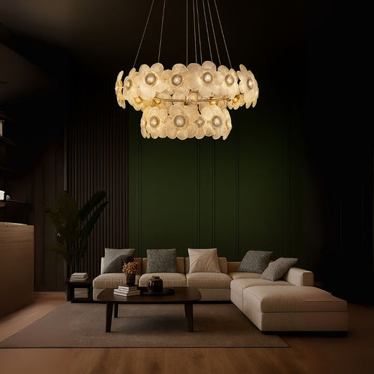 Żyrandol kryształowy Cadenza Largo, 33x E14, średnica 76 cm, regulowana wysokość, złoty