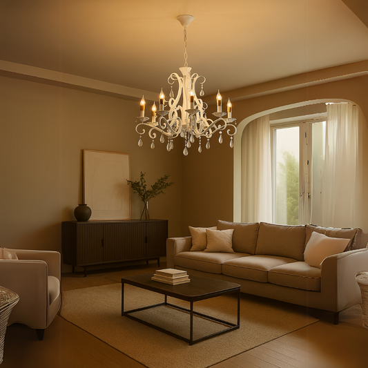 Żyrandol DELLI SANTI 6xE14, średnica 49 cm, biały, regulowana wysokość