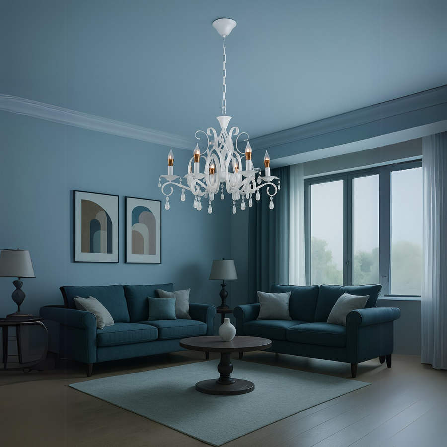 Żyrandol DELLI SANTI 6xE14, średnica 49 cm, biały, regulowana wysokość