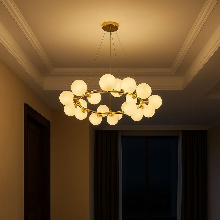 Żyrandol komorowy LOFT, 15x G9, białe złoto, metal, regulowana wysokość, nowoczesny