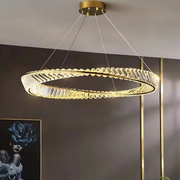 Żyrandol LED z pilotem i kryształem LUIGI, 35 W, światło zimne/ciepłe/neutralne, ściemnialny, złoty