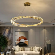 Żyrandol LED z pilotem i kryształem LUIGI, 35 W, światło zimne/ciepłe/neutralne, ściemnialny, złoty