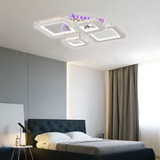 Żyrandol LED z pilotem i kryształem NOVA RHOMBA RGB 60W, 4 kwadraty, zimne/ciepłe/neutralne światło, ściemnialny, błyszczący chrom