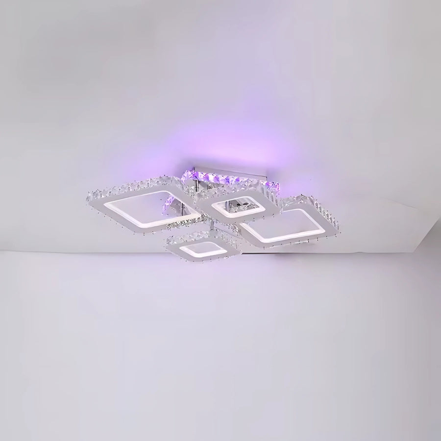 Żyrandol LED z pilotem i kryształem NOVA RHOMBA RGB 60W, 4 kwadraty, zimne/ciepłe/neutralne światło, ściemnialny, błyszczący chrom