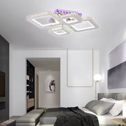 Żyrandol LED z pilotem i kryształem NOVA RHOMBA RGB 60W, 4 kwadraty, zimne/ciepłe/neutralne światło, ściemnialny, błyszczący chrom