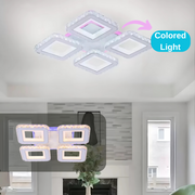 Żyrandol LED z pilotem i kryształem LEILA RGB 79 W, 4 kwadraty, zimne/ciepłe/neutralne światło, ściemnialny, błyszczący chrom biały